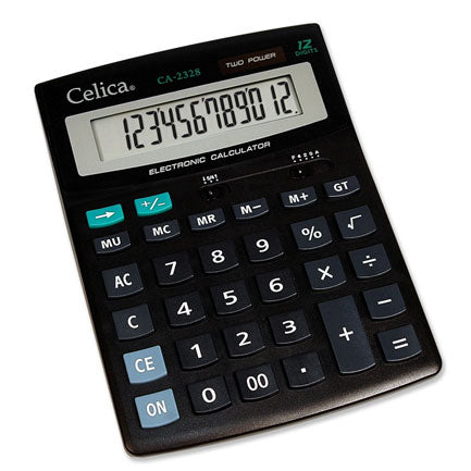 Calculadora celica escritorio 12 digitos solar/pila negra