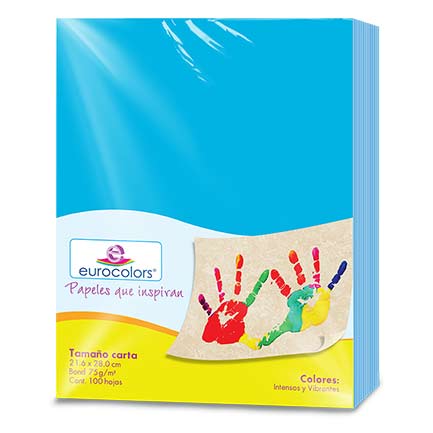 Papel cortado eurocolors carta azul celeste c/100