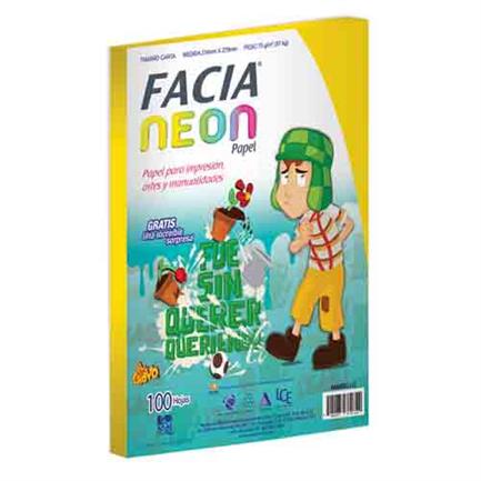 Paquete de 100 Hojas Papel Facia Visión Neón Amarillo Carta