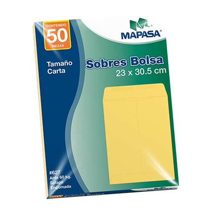 Sobre bolsa mapasa carta ante solapa engomada 60kg 10 bolsas c/50 23.0x30.5 cm