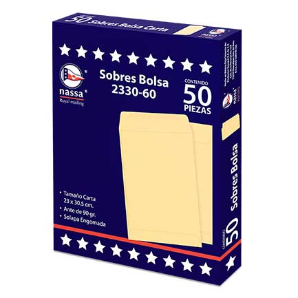 Sobre bolsa nassa 1/2 oficio con 50 piezas 19x26.5 cms
