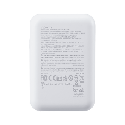 Power Bank Adata 10000mAh Digital PC10022 Blanco