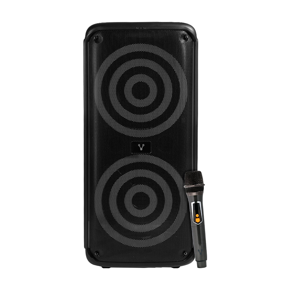 BAFLE VORAGO KSP-503 NEGRO 2X8" 2X30WATTS RMS TECNOLOGIA DSP / USB / MSD/ 3.5MM /  RECARGABLE / TWS BT 5HRS CARGA USB TIPO C / MICROFONO INALAMBRICO