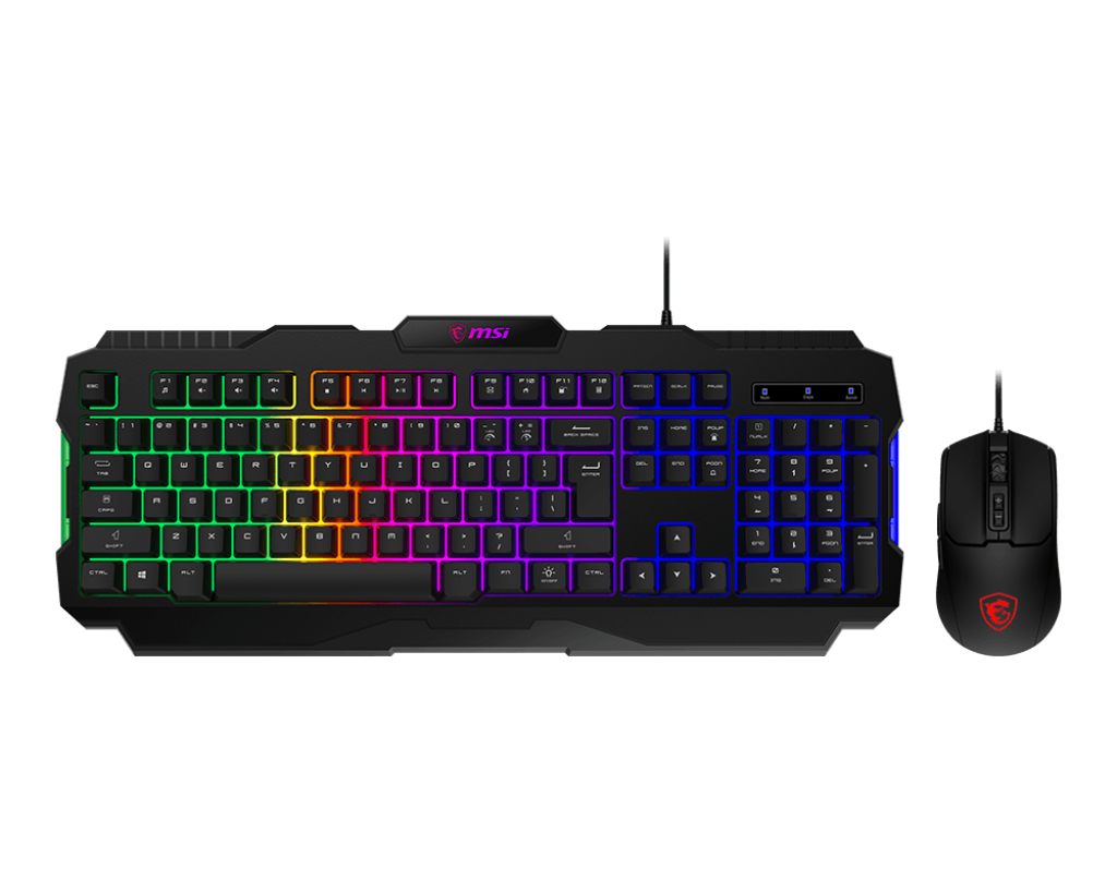 Kit Gamer Teclado y Mouse MSI FORGE GK100 Alámbrico USB Negro Español Membrana RGB