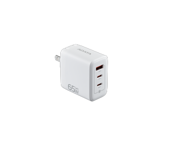 Cargador de USB Adata de Pared 65W con 2 Puertos Tipo C y 1 Puerto USB a Enchufe Plegable color Blanco