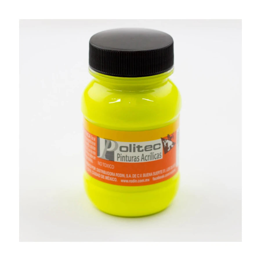 Pintura Acrilica Politec Amarillo fluorescente 100ml. No 801 Caja c/6 piezas