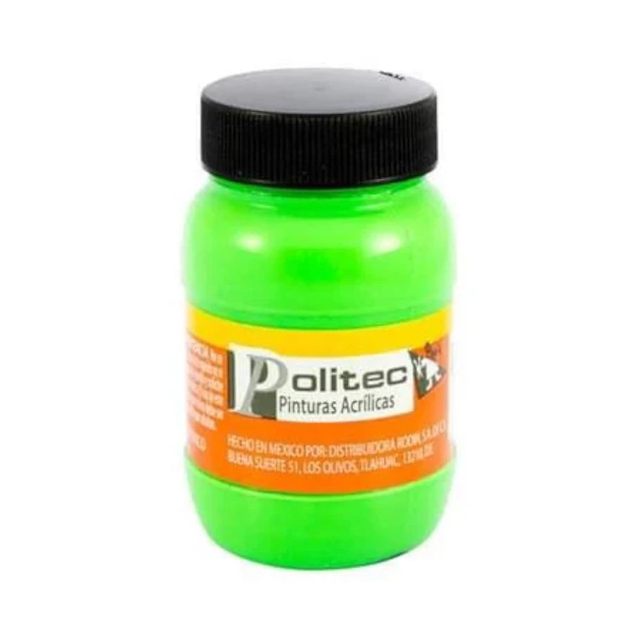 Pintura Acrilica Politec Verde fluorescente 100ml. No 805 Caja c/6 piezas
