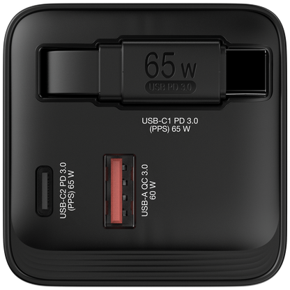 Cargador Verbatim GaN 65W de Cable retráctil