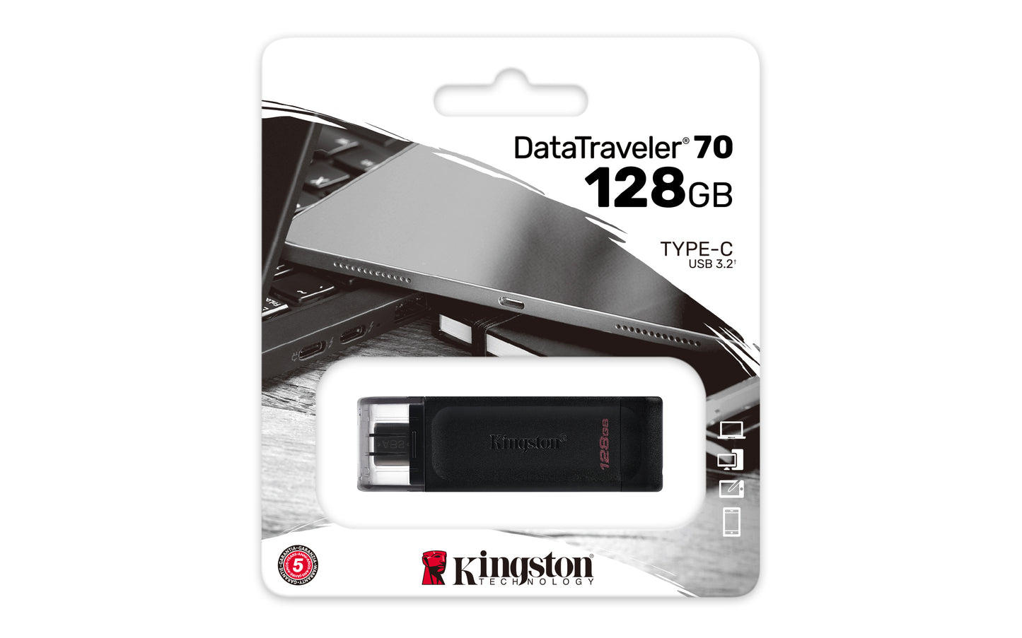 Memoria USB Kingston DataTraveler 70 128GB USB-C Color Negro