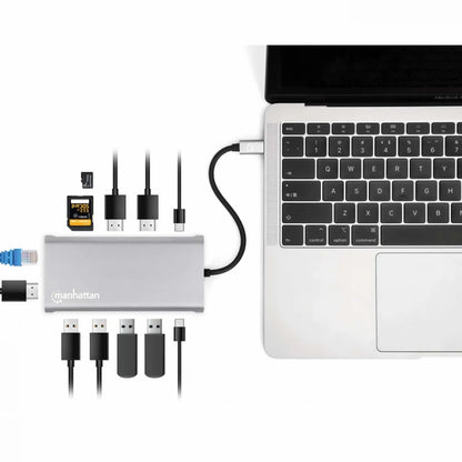Docking Manhattan USB-C para Triple Monitor HDMI/USB-C/PD/SD/micro SD