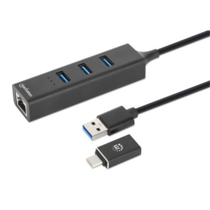 Adaptador de Red Manhattan USB A/C con Hub V3 Color Negro