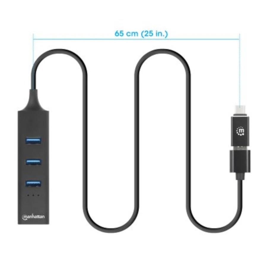 Adaptador de Red Manhattan USB A/C con Hub V3 Color Negro