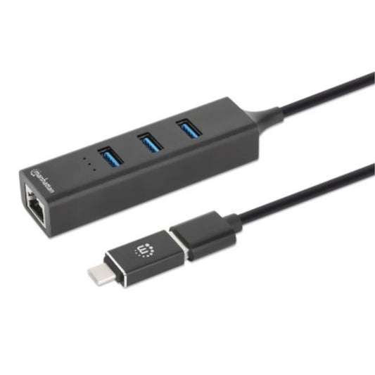 Adaptador de Red Manhattan USB A/C con Hub V3 Color Negro