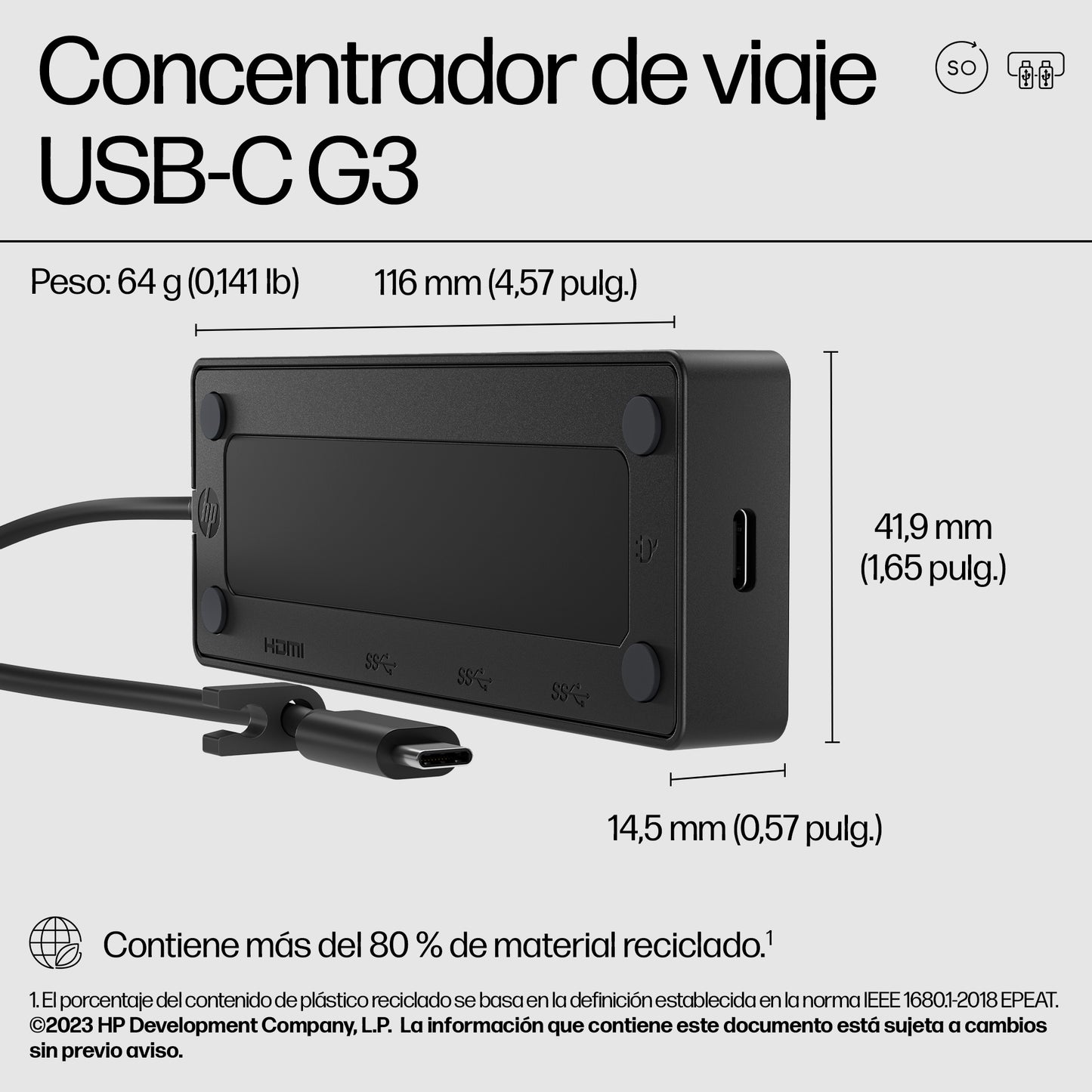 Adaptador HP Hub USB-C G3