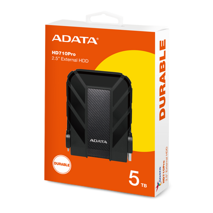 Disco Duro Externo Adata 5TB HD710 Pro 2.5" USB-A 3.2 Negro Resistente a Prueba de Agua Polvo y Golpes