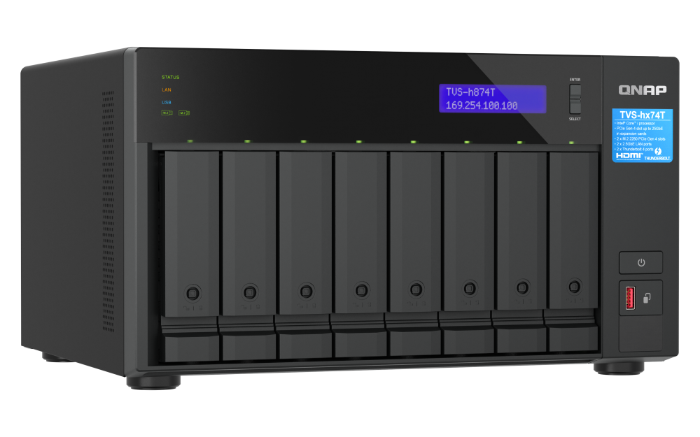 Unidad NAS QNAP TVS-h874T de 8 Bahias Intel Core i9-12900E 64GB DDR4 Thunderbolt 4 2.5GbE No incluye discos