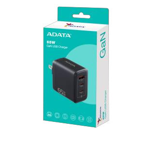 Cargador de USB Adata de Pared 65W con 2 Puertos Tipo C y 1 Puerto USB a Enchufe Plegable colo Negro