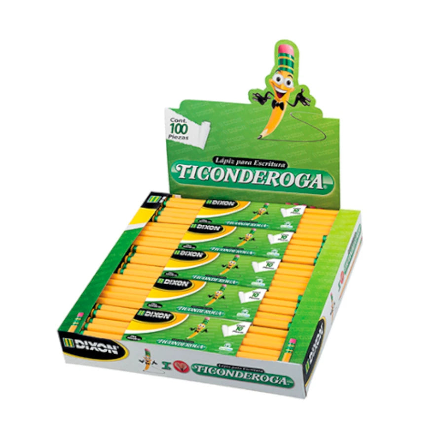 Lapiz Dixon ticonderoga 2 hexagonal madera caja c/10 estuches c/10 lapices c/u
