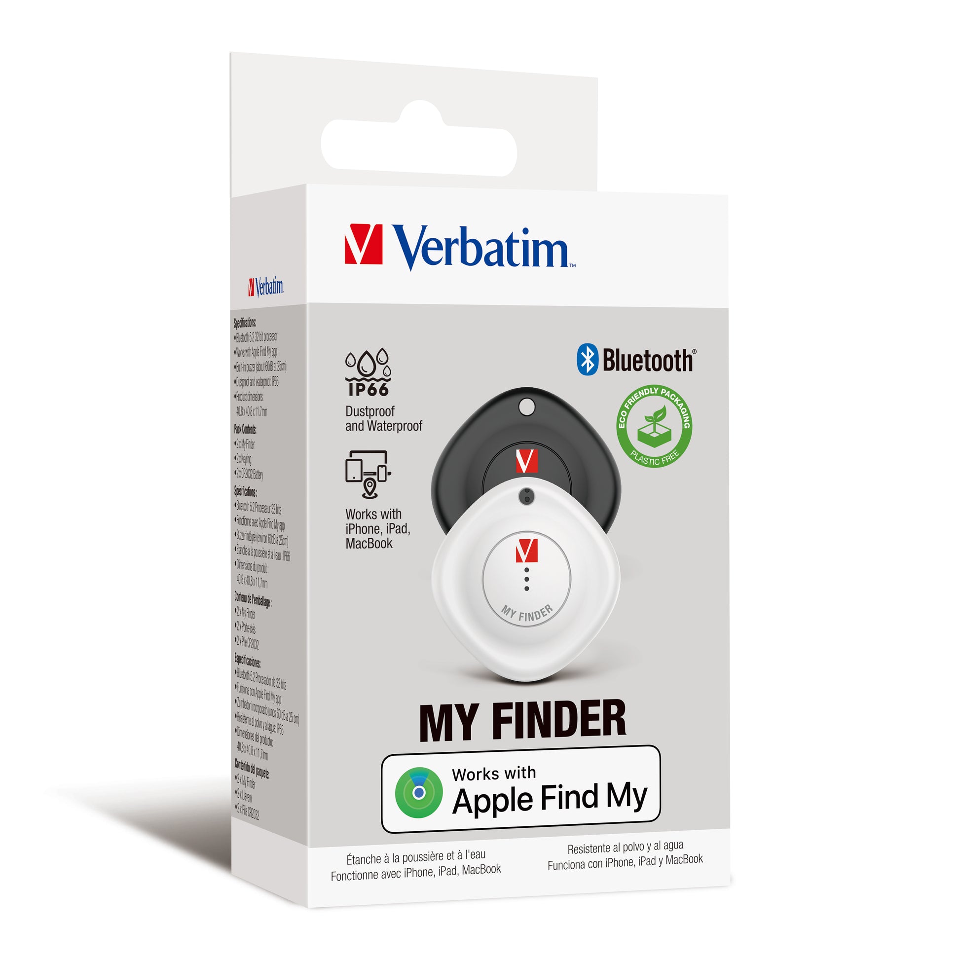 Localizador Verbatim Bluetooth MyFinder Verbatim Blanco y Negro Paquete C/2 Piezas