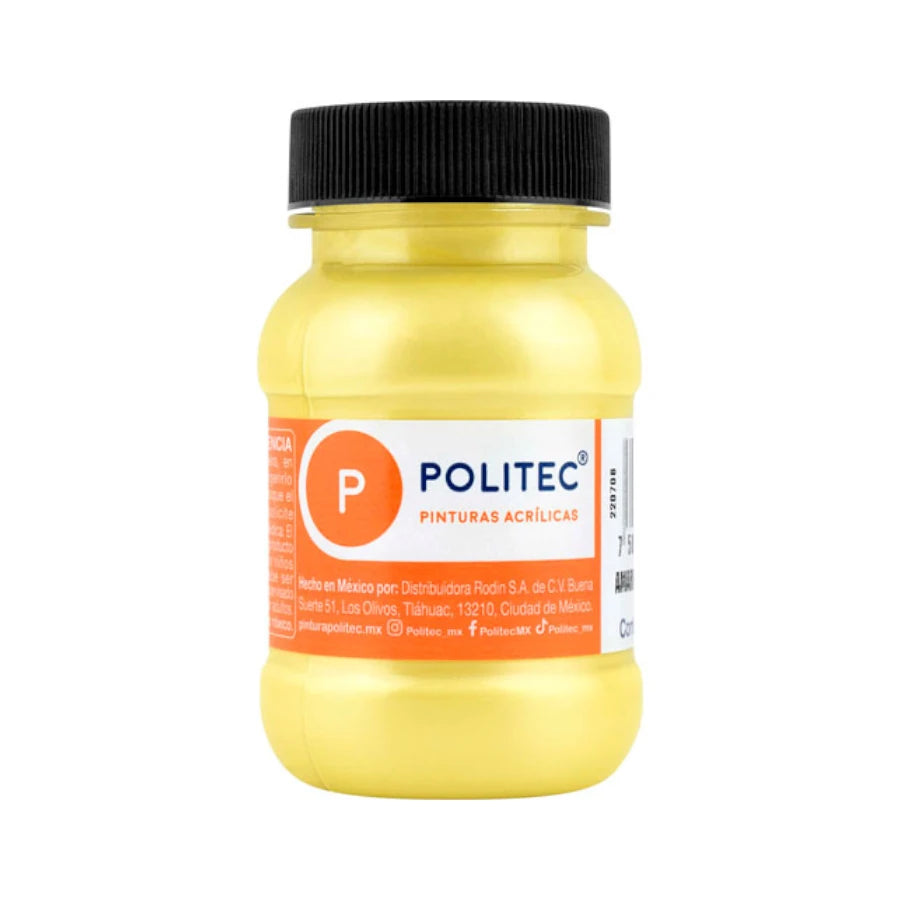 Pintura Acrilica Politec Amarillo Metalico 100ml No 518 Caja c/6 piezas