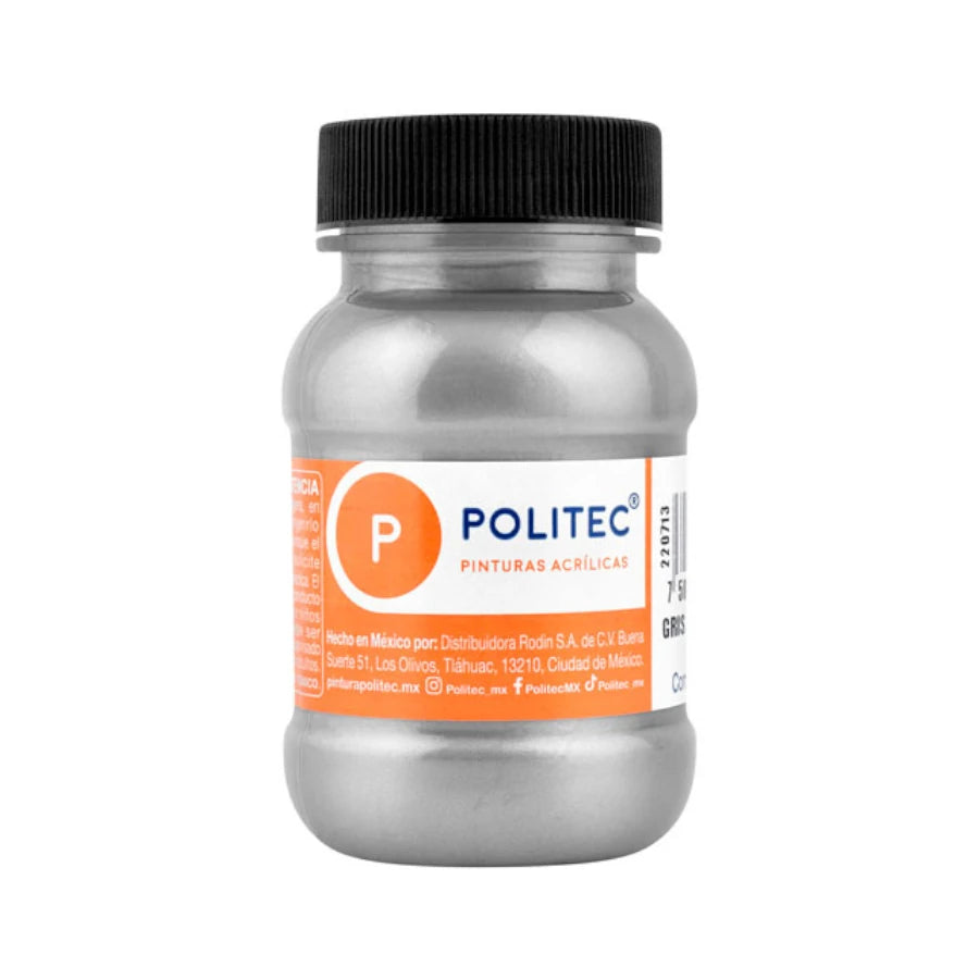Pintura Acrilica Politec Gris Metalico 100ml No 517 Caja c/6 piezas
