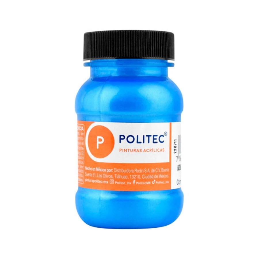 Pintura Acrilica Politec Azul Metalico 100 ml No 513 Caja c/6 piezas