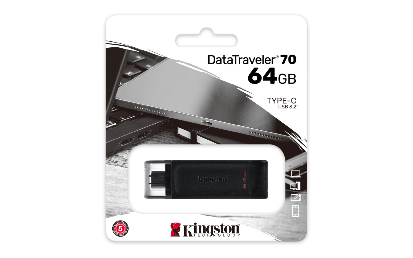 Memoria USB Kingston DataTraveler 70 64GB USB-C Color Negro