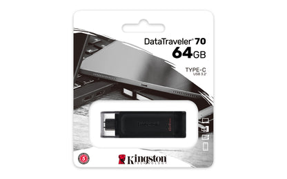 Memoria USB Kingston DataTraveler 70 64GB USB-C Color Negro