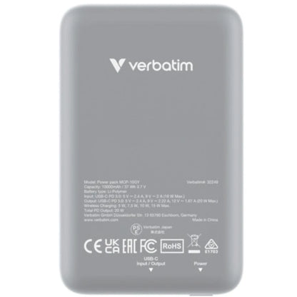 Cargador Verbatim Charge and Go Magnetico Inalámbrico Power Bank 10000 mAh Gris