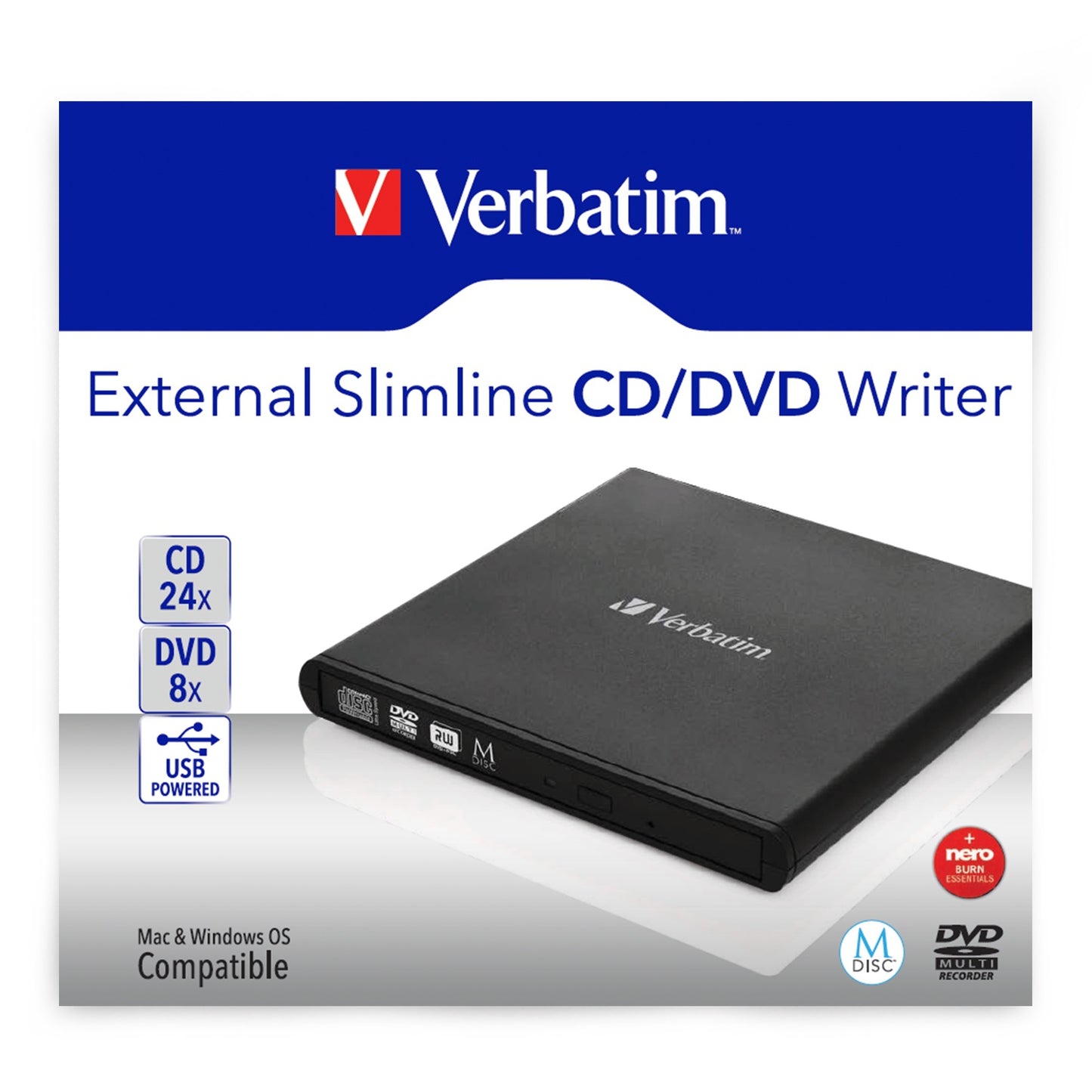 Grabadora Verbatim CD/DVD Externa SlimLine Color Negro