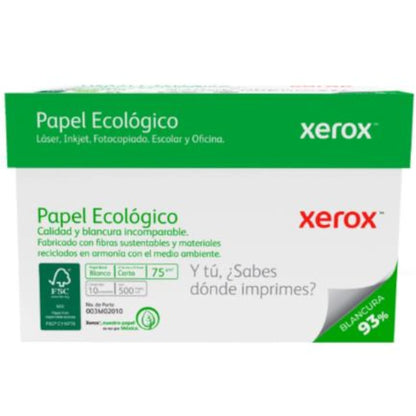 Papel Bond Ecológico Xerox 75g Oficio | Blancura 93% | Caja 5000 Hojas