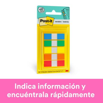Banderitas 3M Post-it 683-5CF Colores Primarios 12mmx43mm 5 Blocks C/20 Banderitas