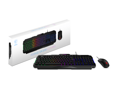 Kit Gamer Teclado y Mouse MSI FORGE GK100 Alámbrico USB Negro Español Membrana RGB
