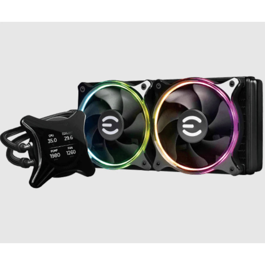 Enfriamiento Liquido para CPU EVGA CLCx AIO 240mm ARGB Display LCD Compatible S 1200 1700 AM4 AM5 Negro