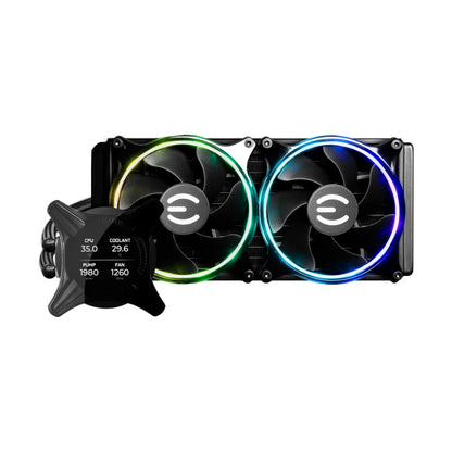 Enfriamiento Liquido para CPU EVGA CLCx AIO 240mm ARGB Display LCD Compatible S 1200 1700 AM4 AM5 Negro
