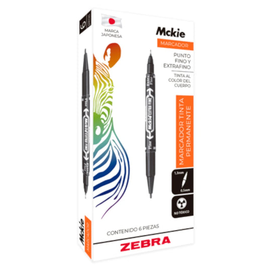 Marcador Permanente Zebra Mckie Doble Punta Fina/Extra Fina Color Azul C/6 Pzas
