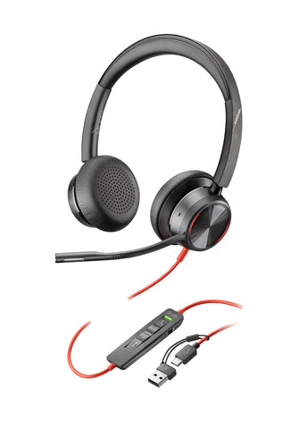 Poly Auriculares estéreo USB-C Blackwire 8225 + Adaptador USB-C/A
