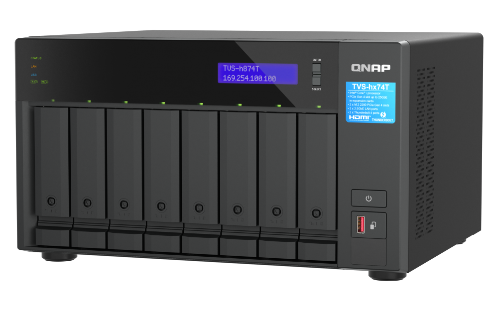 Unidad NAS QNAP TVS-h874T de 8 Bahias Intel Core i9-12900E 64GB DDR4 Thunderbolt 4 2.5GbE No incluye discos