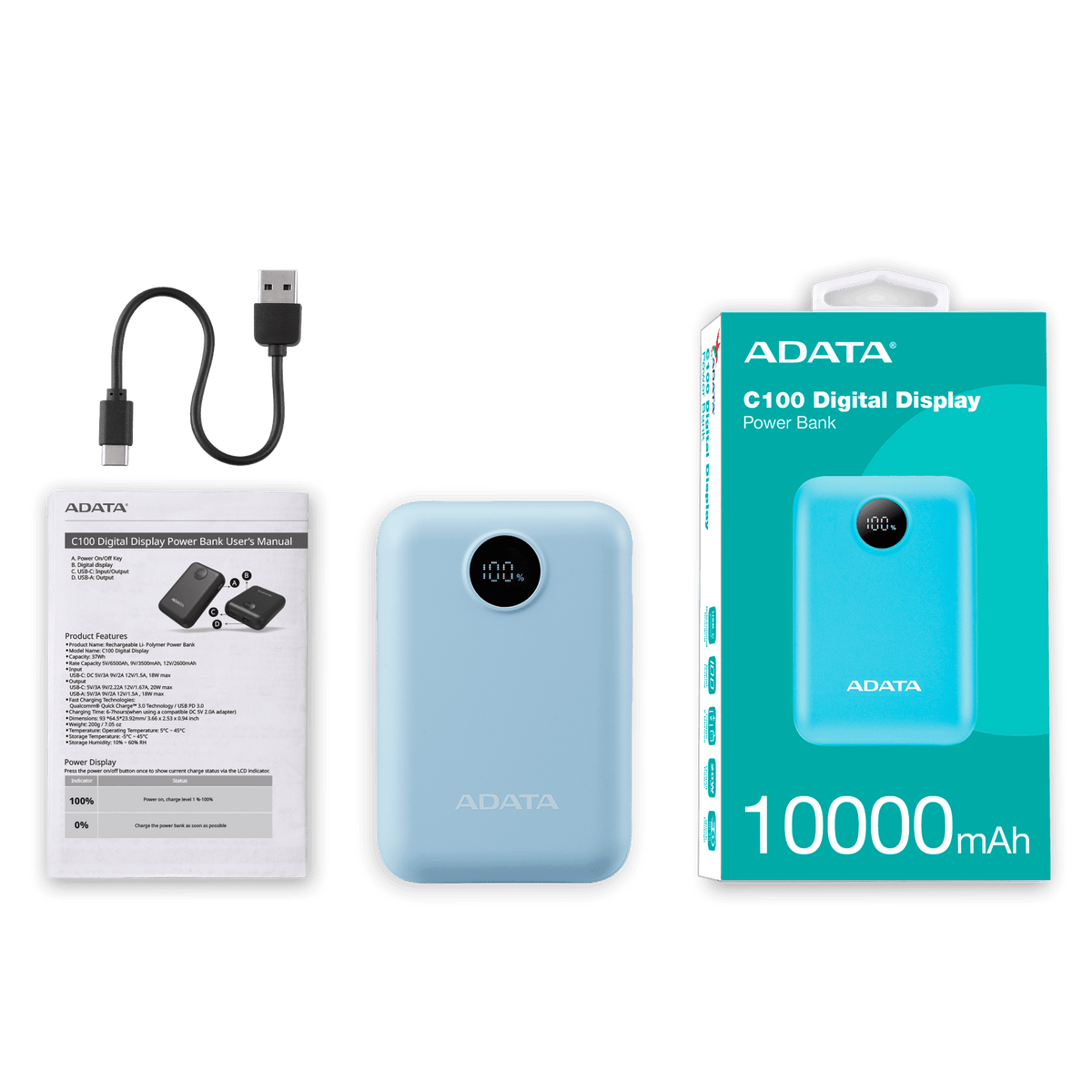 Power Bank Adata 10000mAh Digital PC10022 Azul
