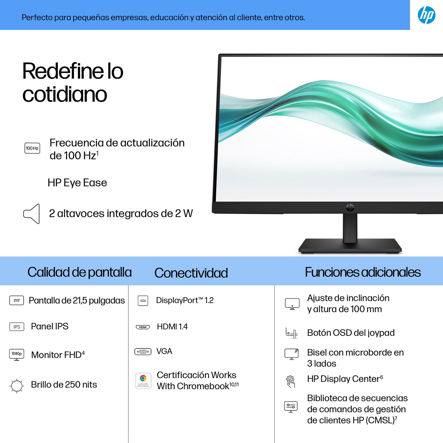 Monitor Full HD HP 3 Pro de 21.5" 322 ph 100 Hz 72 NTSC IPS LCD