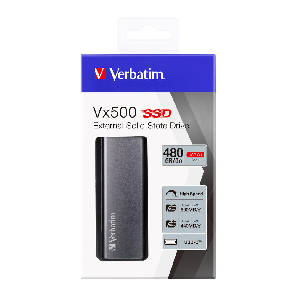 Unidad de Estado Sólido SSD Externo Verbatim Vx500 de 480GB USB 3.1 Gen 2 Color Gris