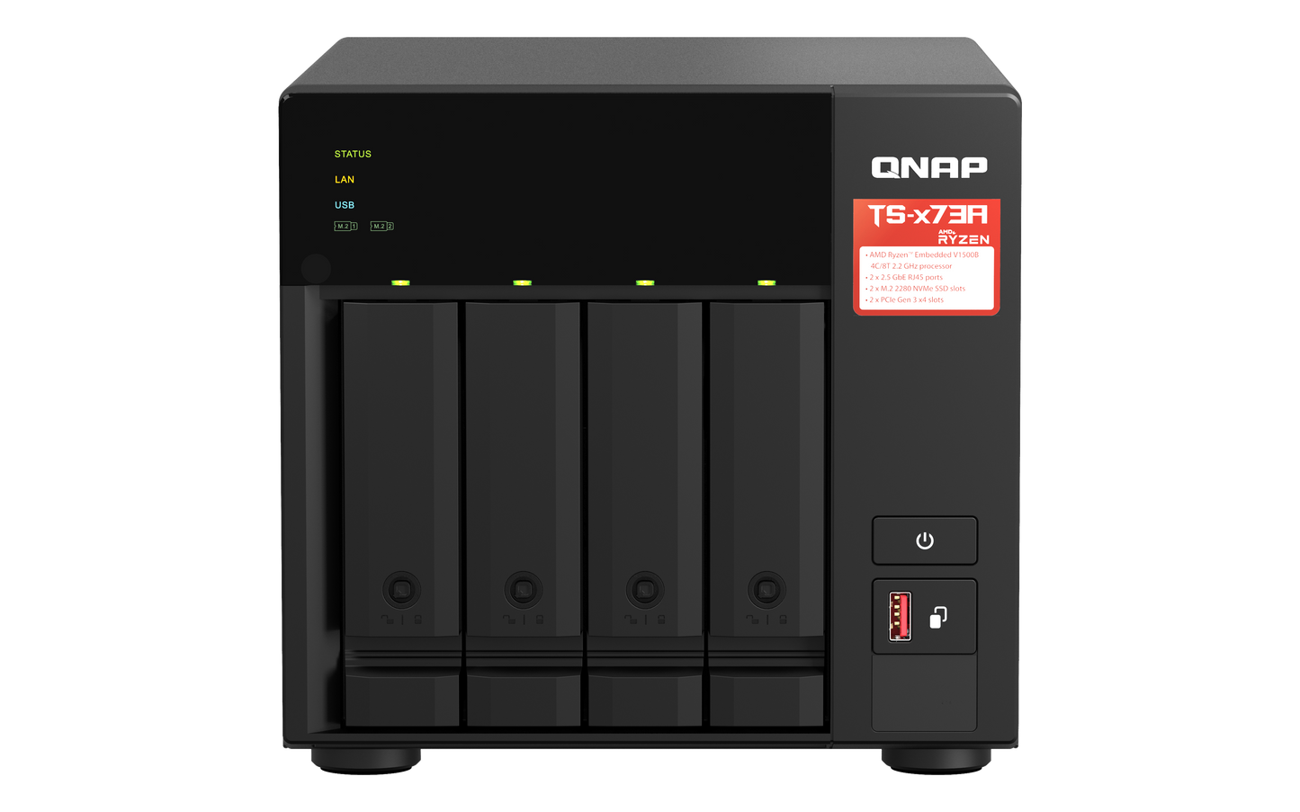 Unidad NAS QNAP CPU Ryzen V1500B Quad Core 2.2Ghz 8GB RAM RJ45 10GbE  4 Bahias 3.5 Hasta 24TB Linux Sin Discos