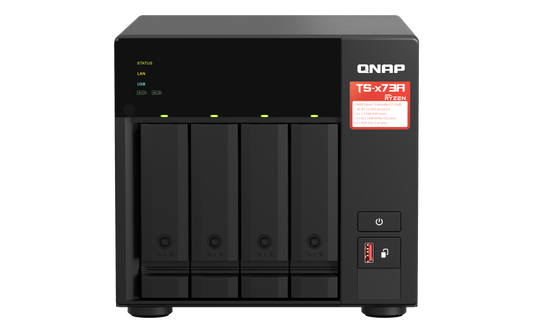 Unidad NAS QNAP CPU Ryzen V1500B Quad Core 2.2Ghz 8GB RAM RJ45 10GbE  4 Bahias 3.5 Hasta 24TB Linux Sin Discos
