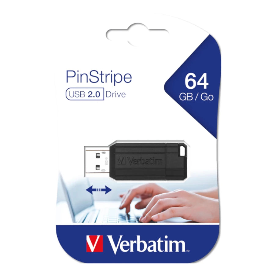 Memoria USB Verbatim PinStripe de 64GB Color Negro