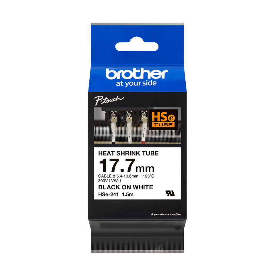 Cinta Brother HSE241 Termorretráctil Texto Negro Sobre Fondo Blanco 17.7mmx1.5mCinta Brother HSE241 Termorretráctil Texto Negro Sobre Fondo Blanco 17.7mmx1.5m