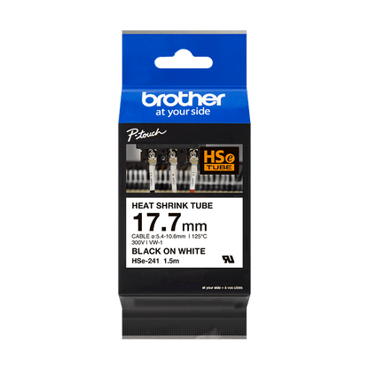 Cinta Brother HSE241 Termorretráctil Texto Negro Sobre Fondo Blanco 17.7mmx1.5mCinta Brother HSE241 Termorretráctil Texto Negro Sobre Fondo Blanco 17.7mmx1.5m