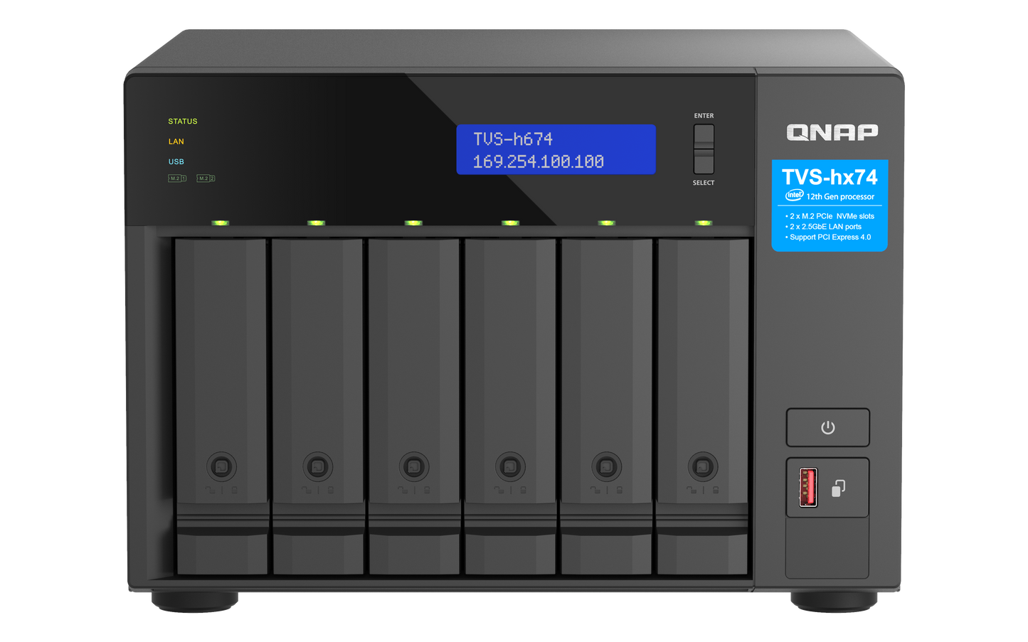 Unidad NAS QNAP TVS-h674 de 6 Bahias Intel Core i5 12400 hasta 4.4 GHz 32GB DDR4 2.5 GbE No incluye Discos