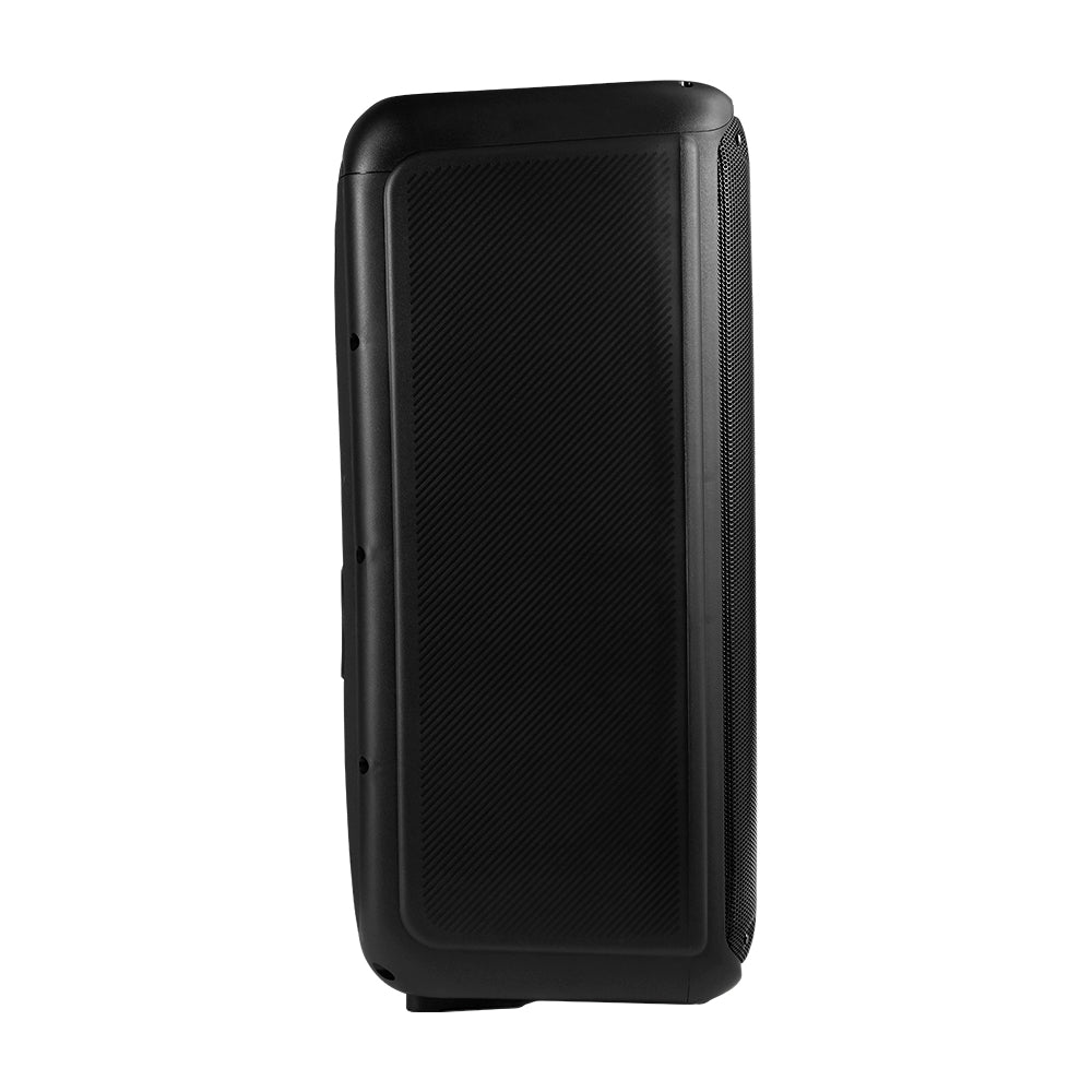 BAFLE VORAGO KSP-503 NEGRO 2X8" 2X30WATTS RMS TECNOLOGIA DSP / USB / MSD/ 3.5MM /  RECARGABLE / TWS BT 5HRS CARGA USB TIPO C / MICROFONO INALAMBRICO