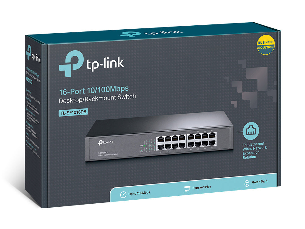 Switch TP-Link 16-Port 10/100 Mbps Switch 16× 10/100 Mbps RJ45 Ports 1U 13-inch Rack-mountable Steel Case