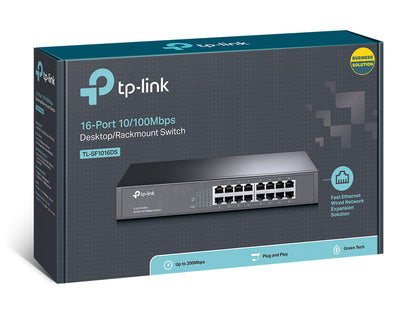 Switch TP-Link 16-Port 10/100 Mbps Switch 16× 10/100 Mbps RJ45 Ports 1U 13-inch Rack-mountable Steel Case